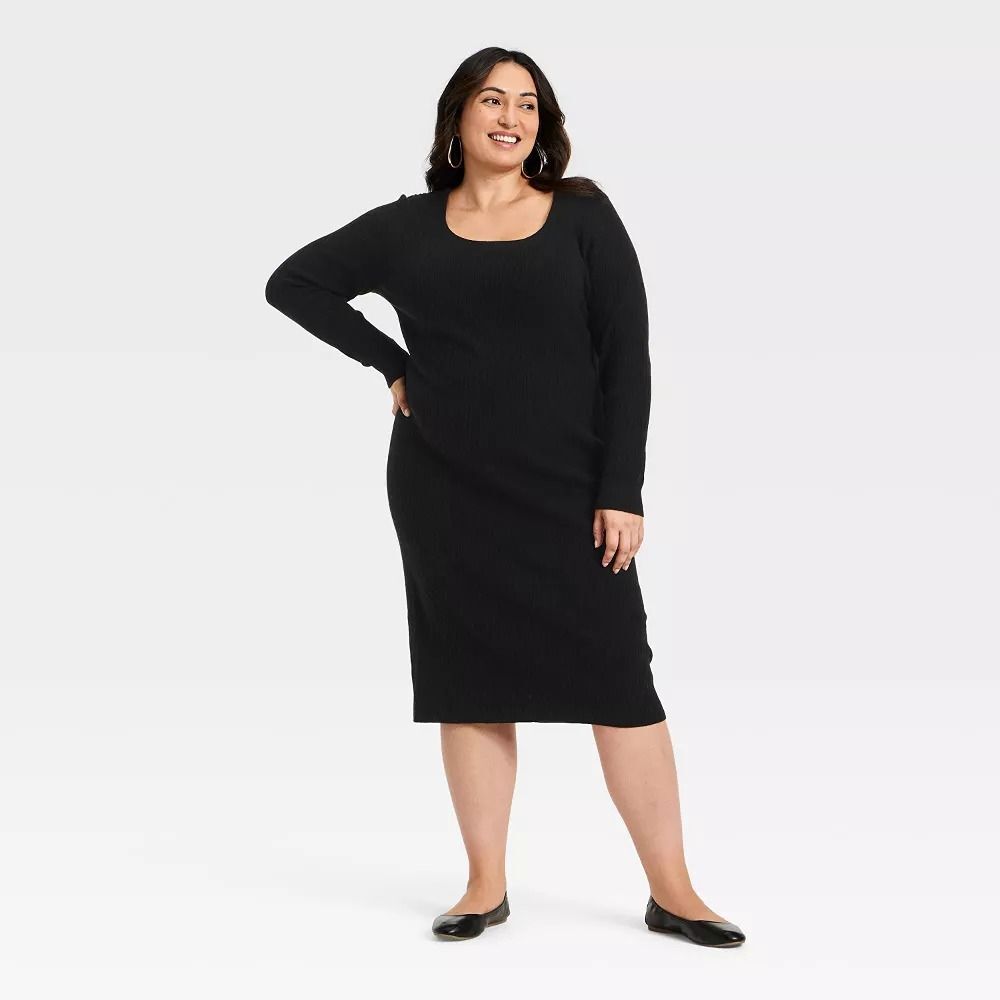 Women's Long Sleeve Textured Transitional Midi Sweater Dress - Universal Thread
